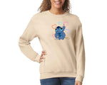 Stitch Sweatshirt Cute Funny Cartoon Print Pullover For Men & Women, 50% Cotton/ 50% Polyester Jumper M8407