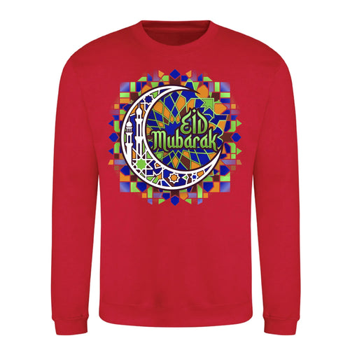Mosaic Crescent Moon Eid Mubarak Printed Unisex Sweatshirt