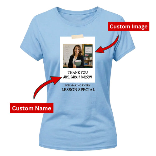 Personalised Gift Photo Thank You Teacher Ladies Fit T-Shirt