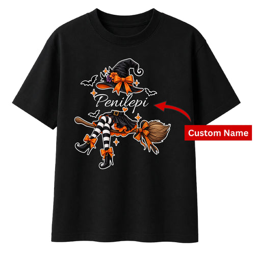Customised name witch graphic Halloween Oversized T-Shirt