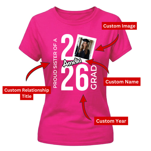 Personalised 2026 Graduation Ladies T-Shirt Custom Photo