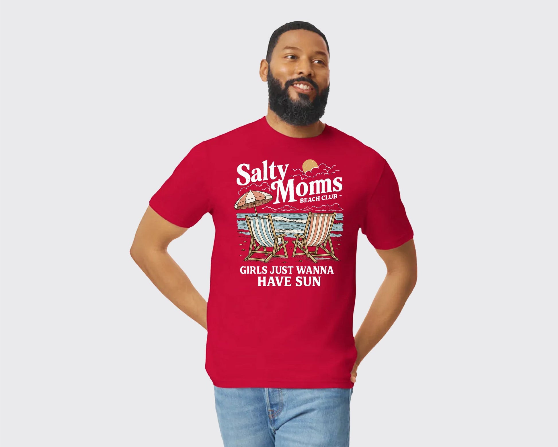 Salty Moms Beach Club Summer T-Shirt, Fun & Stylish Printed Classic Fit Tee, 100% Cotton Summer Shirt For Beach-Loving Moms M8437