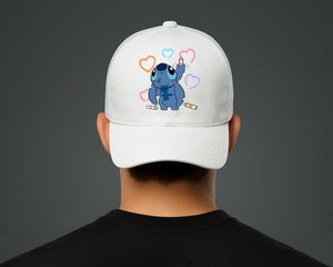 Stitch Crayons Heart Design Cap, Cute Stitch Colorful Printed Unisex Baseball Hat, 100% Cotton Twill Cartoon Lovers Hat M8407