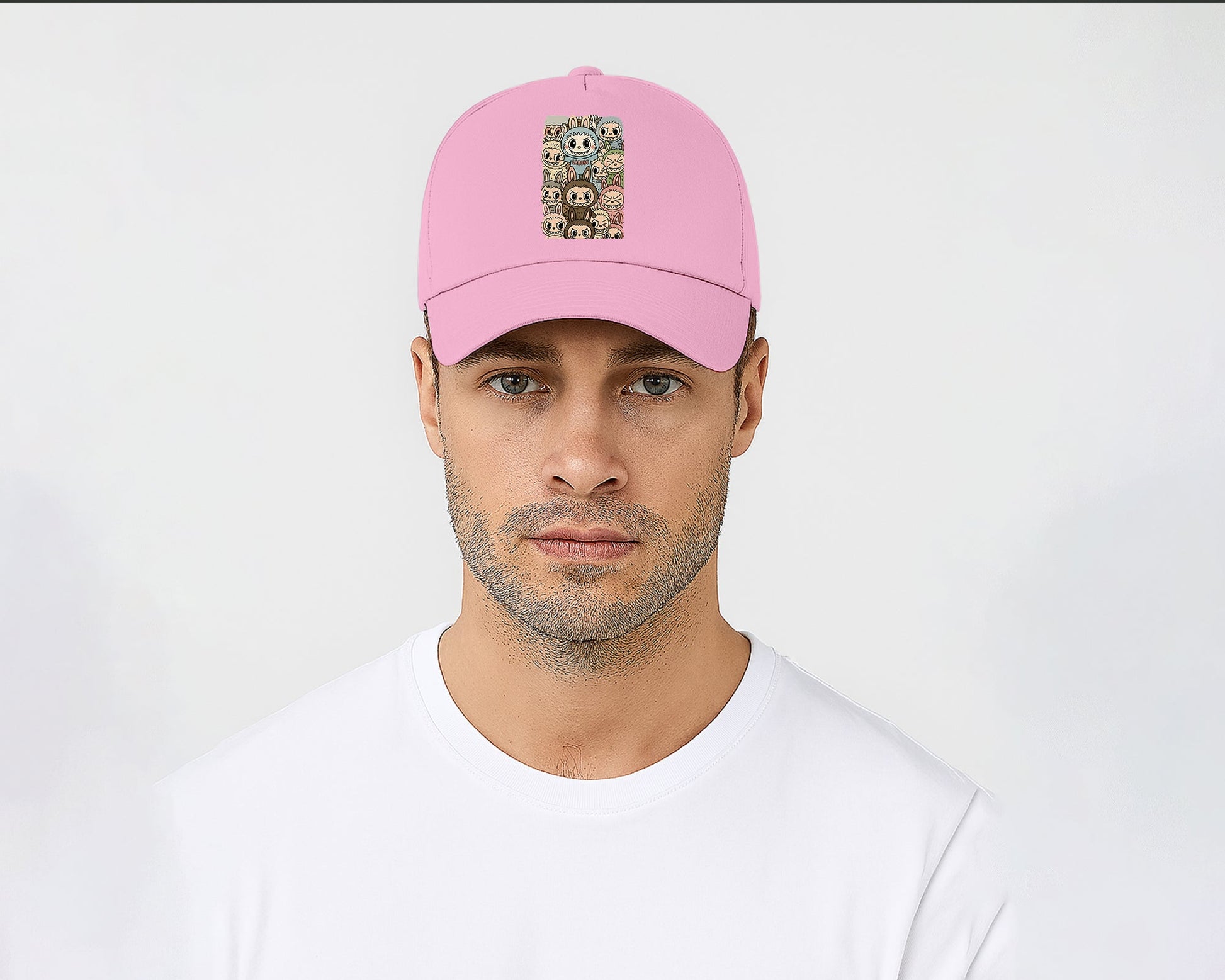 Labubu Original 5 Panel Cap, Trendy Streetwear Hat with Cartoon Design, Pre-Curved Peak Unisex Baseball Hat M8409