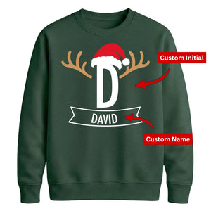 Custom Santa Antlers Monogram Christmas Unisex Sweatshirt