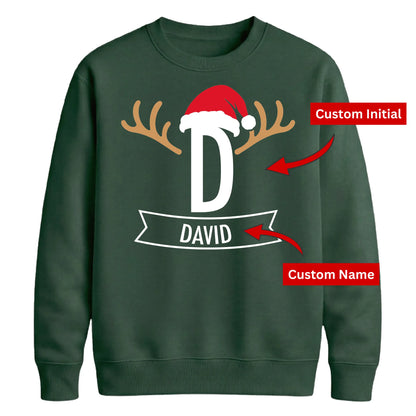 Custom Santa Antlers Monogram Christmas Unisex Sweatshirt