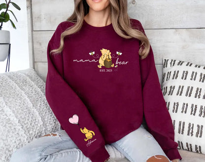 Personalised Mama Bear Sweatshirt with Kids Names, Custom Mama Printed Crewneck, Mother's Day Gifts, Cozy Mom Life Jumpers, Gift for Momma