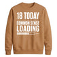 18 Today Common Sense Loading 18th Birthday Unisex Sweatshirt