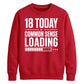 18 Today Common Sense Loading 18th Birthday Unisex Sweatshirt