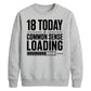 18 Today Common Sense Loading 18th Birthday Unisex Sweatshirt