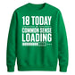 18 Today Common Sense Loading 18th Birthday Unisex Sweatshirt
