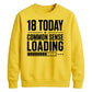 18 Today Common Sense Loading 18th Birthday Unisex Sweatshirt