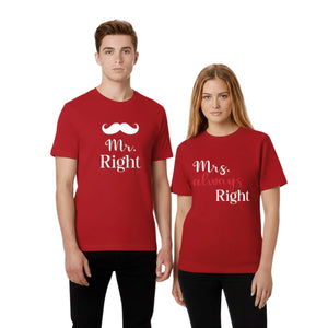 Mr & Mrs Right Valentine’s Day Couple Printed T-Shirt