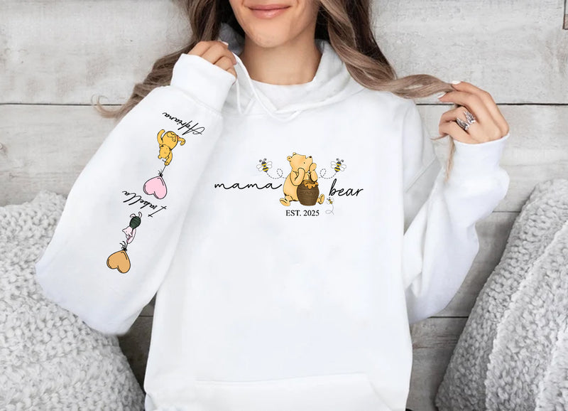 Mama Bear Hoodies. Personalised Mum Hoodie with Children Names on Sleeve. Mama Bear Jumpers, Hooded Sweaters for New Mum. Mother's Day Gifts