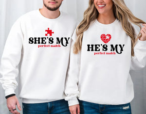 My Perfect Match Couple Valentine’s Day Printed Sweatshirts-M2840