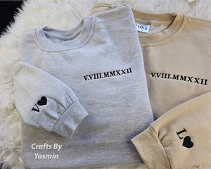 Roman Numeral Embroidered Sweatshirt, Custom Anniversary Couple Matching Sweater, Personalised Initial Matching Fiance Jumper, Soulmate Gift