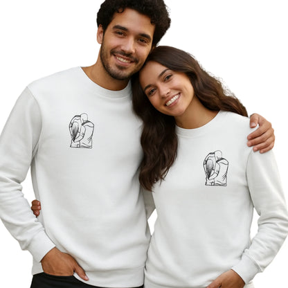 Love, Unspoken Personalised Outline Couple Image Sketch Embroidered SweatShirt - EWB102
