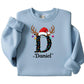 Reindeer Christmas Hat Sweatshirt with Custom Initial and Name PW237