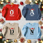 Reindeer Christmas Hat Sweatshirt with Custom Initial and Name PW237