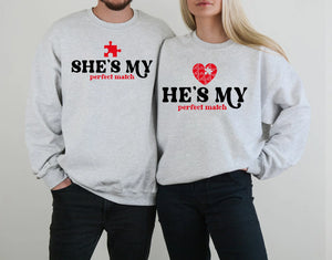 My Perfect Match Couple Valentine’s Day Printed Sweatshirts-M2840