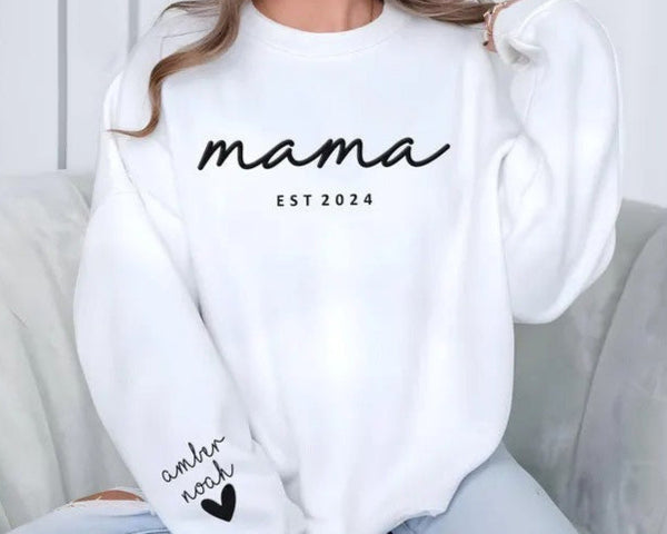 Custom Mama Puff Print Sweatshirt, Personalised Grandma Sweater with kids Name, Grandparents Embossed Jumper, Mothers Day Gift for Granny