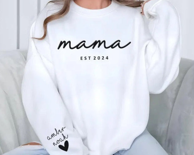 Custom Mama Puff Print Sweatshirt, Personalised Grandma Sweater with kids Name, Grandparents Embossed Jumper, Mothers Day Gift for Granny
