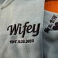 Wifey Embroidered Initial Zip Up Hoodie, Bride Sweater, Personalised Mrs Maid of Honour Hubby Jumper Bride and Groom Bachelorette Party Gift