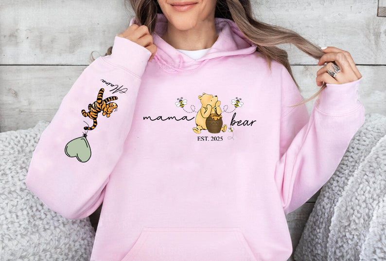 Mama Bear Hoodies. Personalised Mum Hoodie with Children Names on Sleeve. Mama Bear Jumpers, Hooded Sweaters for New Mum. Mother's Day Gifts