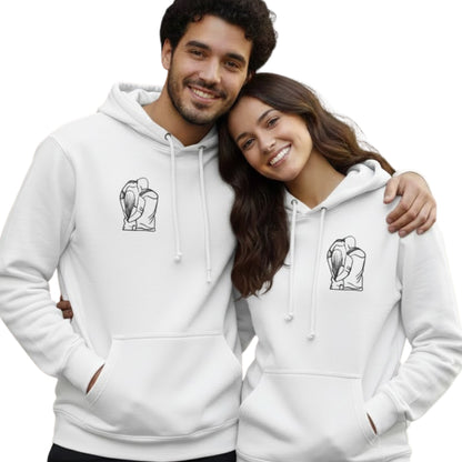Love, Unspoken Personalised Outline Couple Image Sketch Embroidered Hoodie - EWB102