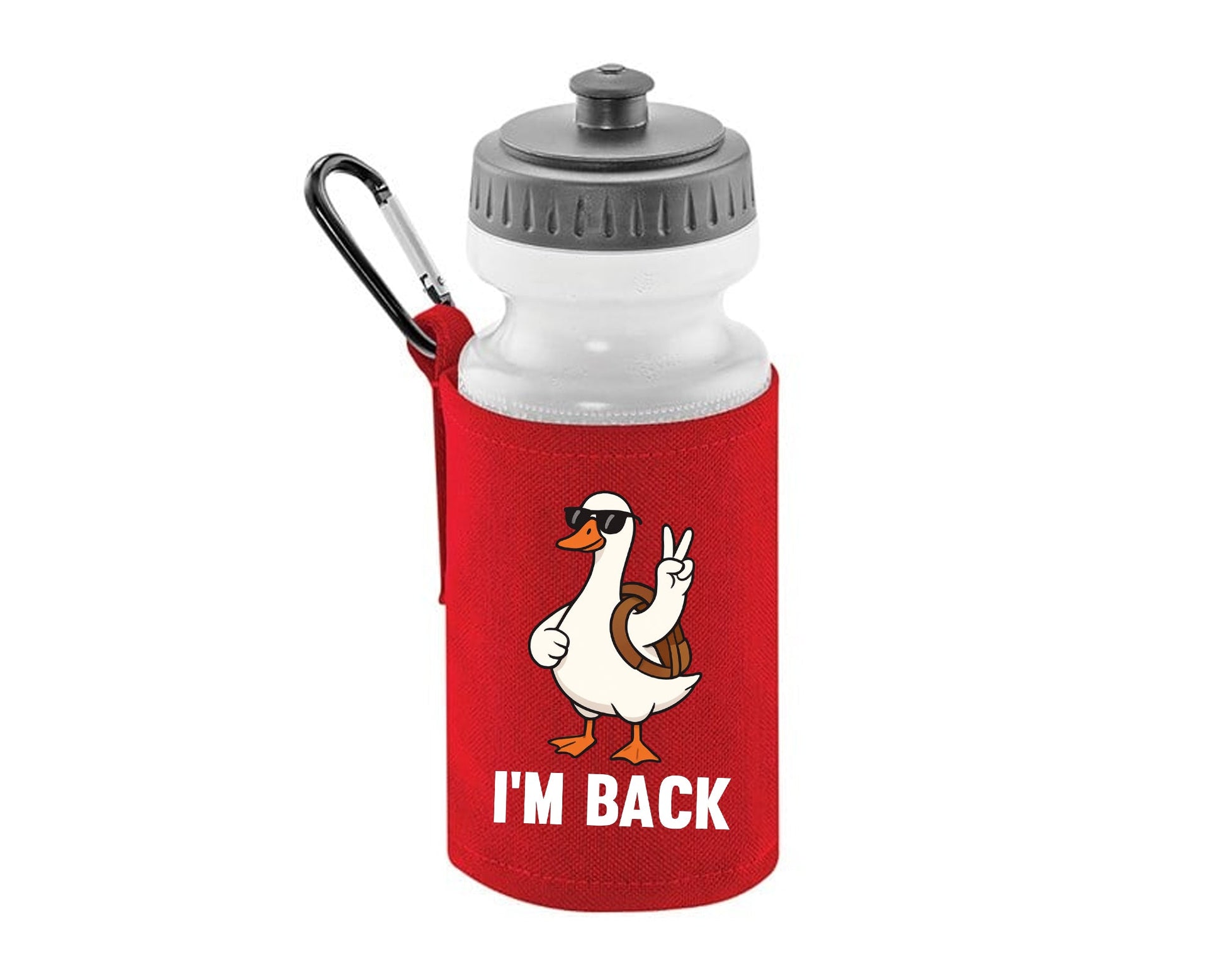 Back To School Water Bottle, Funny Duck Printed I’m Back, 600D Polyester Soft Water Bottle, BPA-Free, Gift for Students Or Teachers M8482