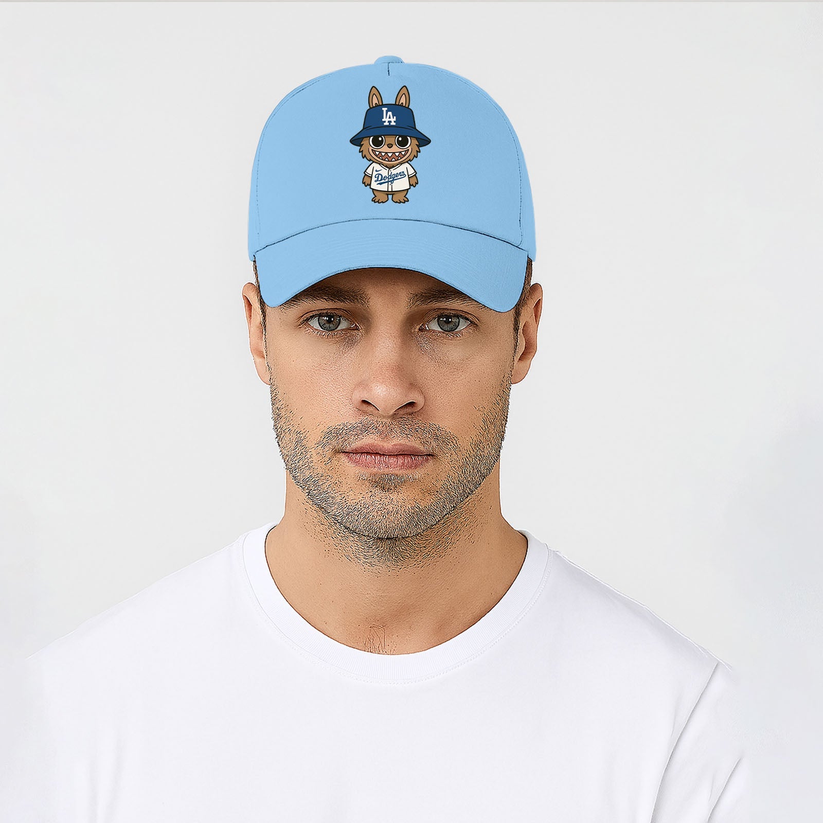 Labubu Cap, Cute Cartoon Character Baseball Hat for Men & Women, 5 Panel 100% Cotton Twill Cap M8408