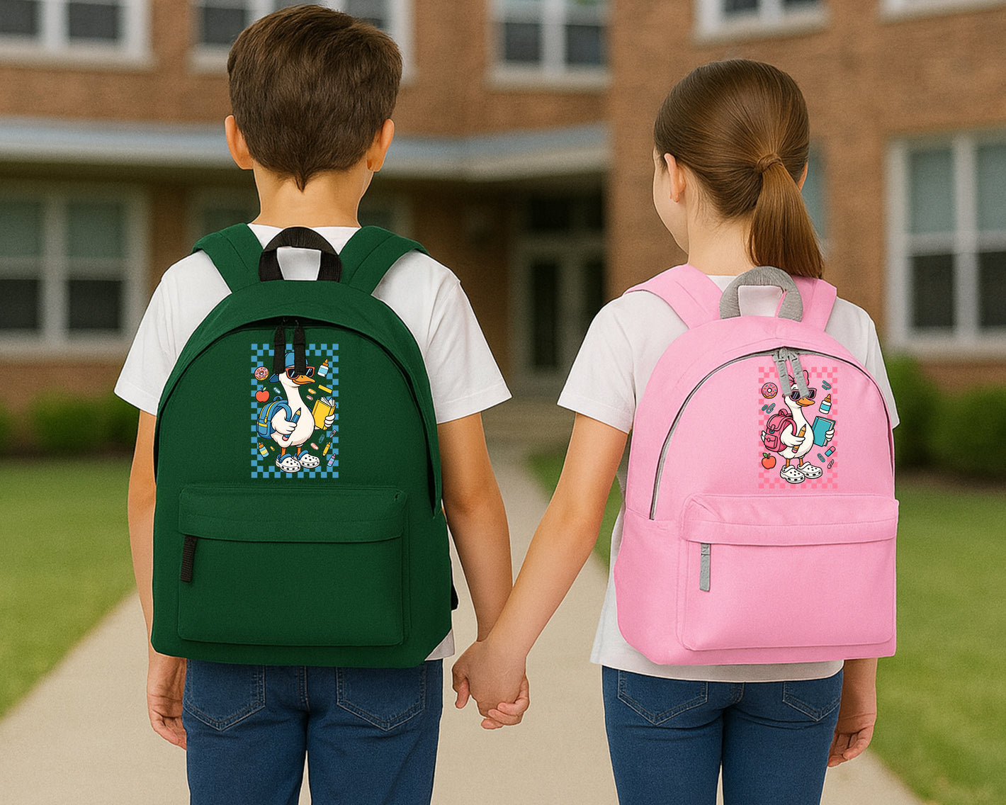 Back To School Duck Kids Fashion Backpack. Cute Animal Printed Grab Handle Bag, Great For Preschool, Kindergarten & Day Trip M8480