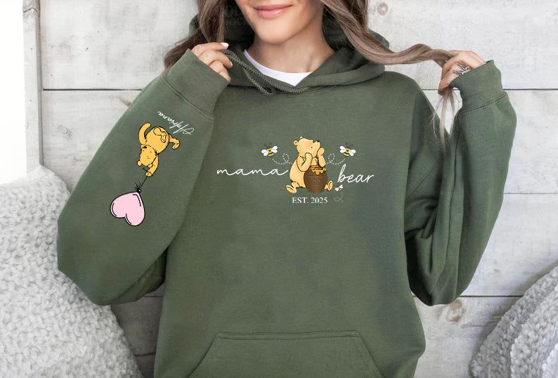 Mama Bear Hoodies. Personalised Mum Hoodie with Children Names on Sleeve. Mama Bear Jumpers, Hooded Sweaters for New Mum. Mother's Day Gifts