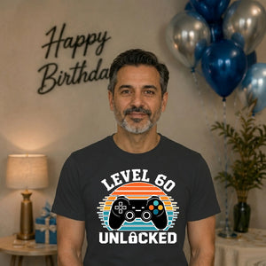 60th Birthday Unisex Tshirt Level 60 Unlocked Retro Gamer