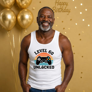 60th Birthday Tank Top Men Level 60 Unlocked Retro Gamer