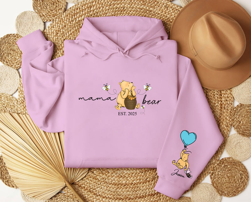 Mama Bear Hoodies. Personalised Mum Hoodie with Children Names on Sleeve. Mama Bear Jumpers, Hooded Sweaters for New Mum. Mother's Day Gifts