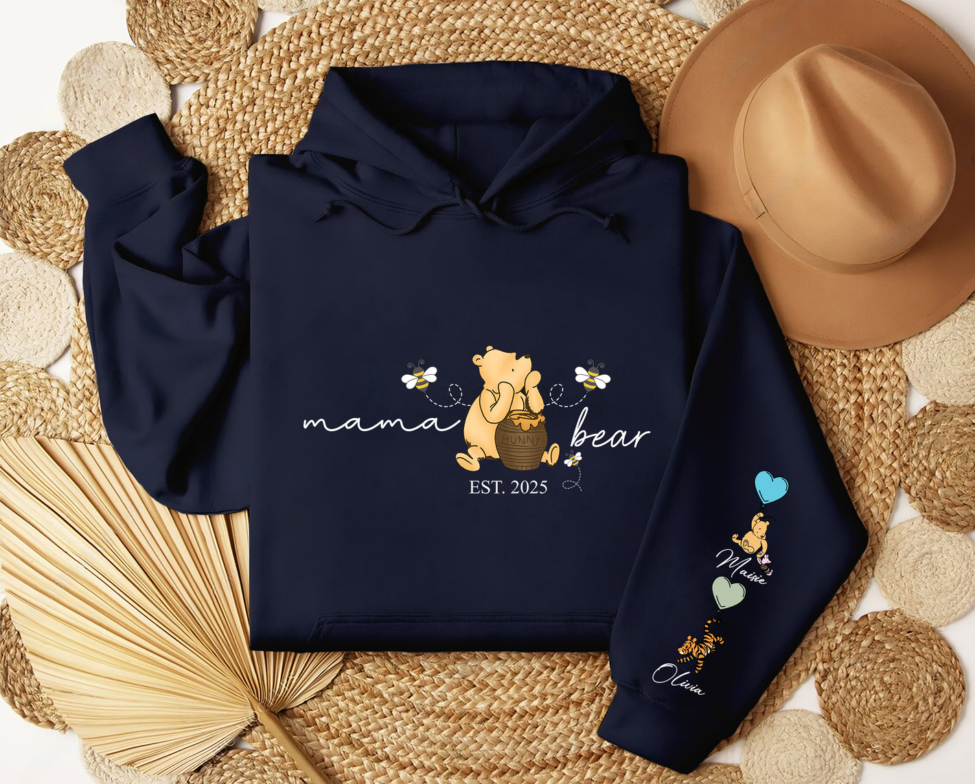 Mama Bear Hoodies. Personalised Mum Hoodie with Children Names on Sleeve. Mama Bear Jumpers, Hooded Sweaters for New Mum. Mother's Day Gifts