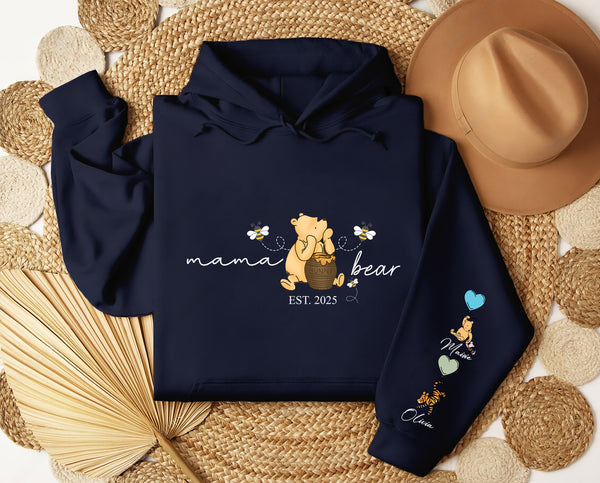 Mama Bear Hoodies. Personalised Mum Hoodie with Children Names on Sleeve. Mama Bear Jumpers, Hooded Sweaters for New Mum. Mother's Day Gifts