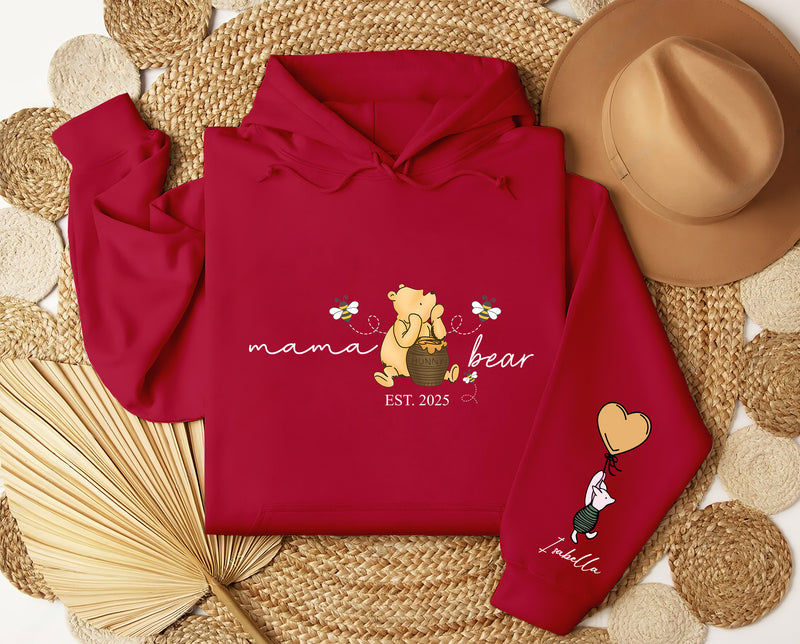 Mama Bear Hoodies. Personalised Mum Hoodie with Children Names on Sleeve. Mama Bear Jumpers, Hooded Sweaters for New Mum. Mother's Day Gifts