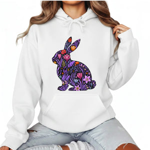 Cute Spring Floral Bunny Hoodie Easter Printed Hoodie-PW596
