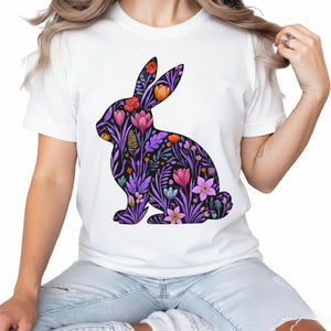 Cute Spring Floral Bunny Easter Printed Tshirt-PW596