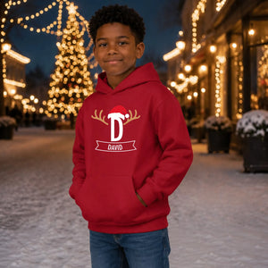 Custom Initial And Name Christmas Kids Hoodie