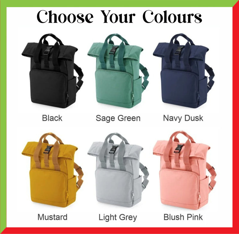 Personalised Backpack, Custom Name or Initials Printed Backpack, Twin Handle Roll-Top Travel Bags, 100 Polyester Bags, Back to School Gifts