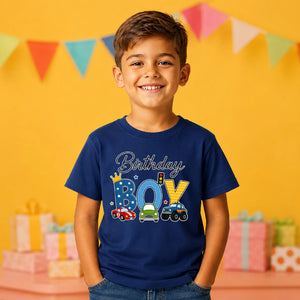 Kids Birthday Boy T Shirt Cars and Trucks Birthday Party Outfit Construction Vehicle Kids Tee