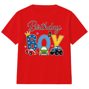 Kids Birthday Boy T Shirt Cars and Trucks Birthday Party Outfit Construction Vehicle Kids Tee