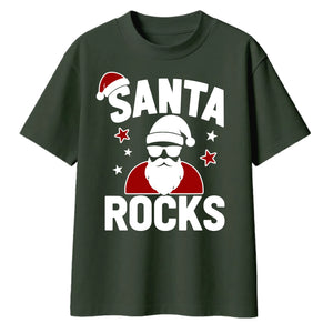 Cool Santa Rocks Graphic Christmas Oversized T-Shirt