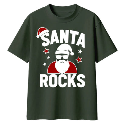 Cool Santa Rocks Graphic Christmas Oversized T-Shirt