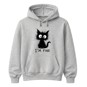 Crazy Scruffy Cat I'm Fine Slogan Graphic Unisex Hoodie