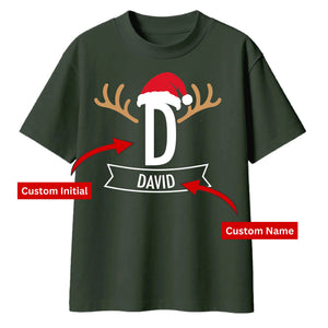 Custom Christmas Reindeer Initial Christmas Oversized T-Shirt
