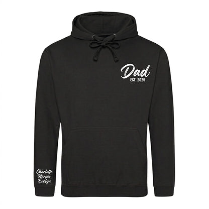 Custom Dad Est Names on Sleeve Father’s Day Printed Unisex Hoodie
